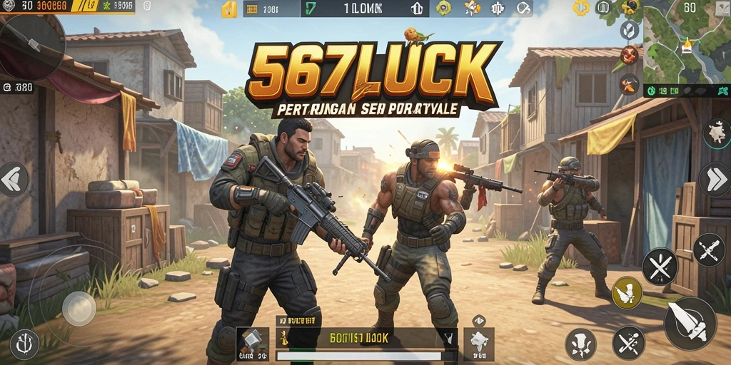 Screenshot utama menunjukkan suasana pertempuran intens di 567LUCK.