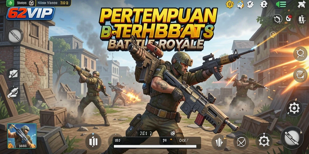 Screenshot utama 62VIP menampilkan ketegangan gameplay Battle Royale.