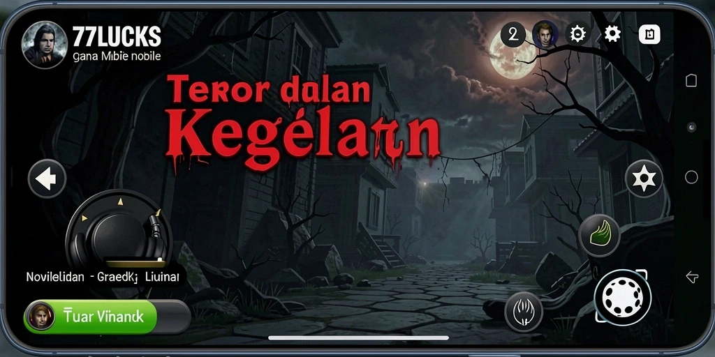 Screenshot gameplay horor 77LUCKS menunjukkan suasana mencekam.