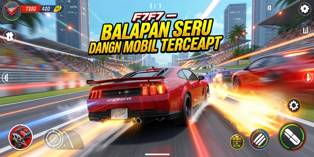 Gameplay menegangkan F7F7 dengan mobil balap cepat dan lintasan seru.