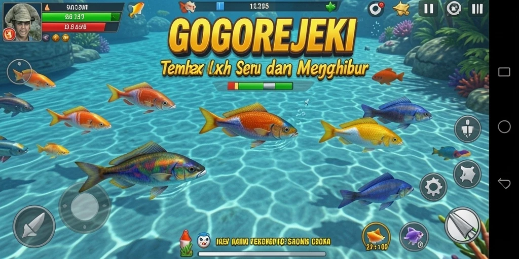 Tampilan menarik dari gameplay GOGOREJEKI saat menembak ikan.