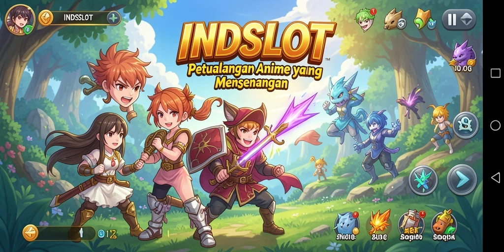 Tampilan seru dari gameplay INDSLOT yang penuh warna dan karakter Anime.