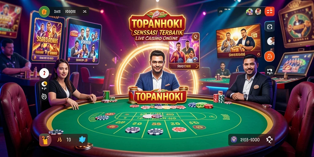 Screenshot gameplay <strong>TOPANHOKI</strong> yang menampilkan dealer langsung dan suasana kasino yang nyata.