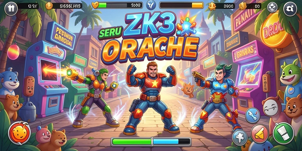 Screenshot utama ZK3 menampilkan aksi seru dalam gameplay arcade.